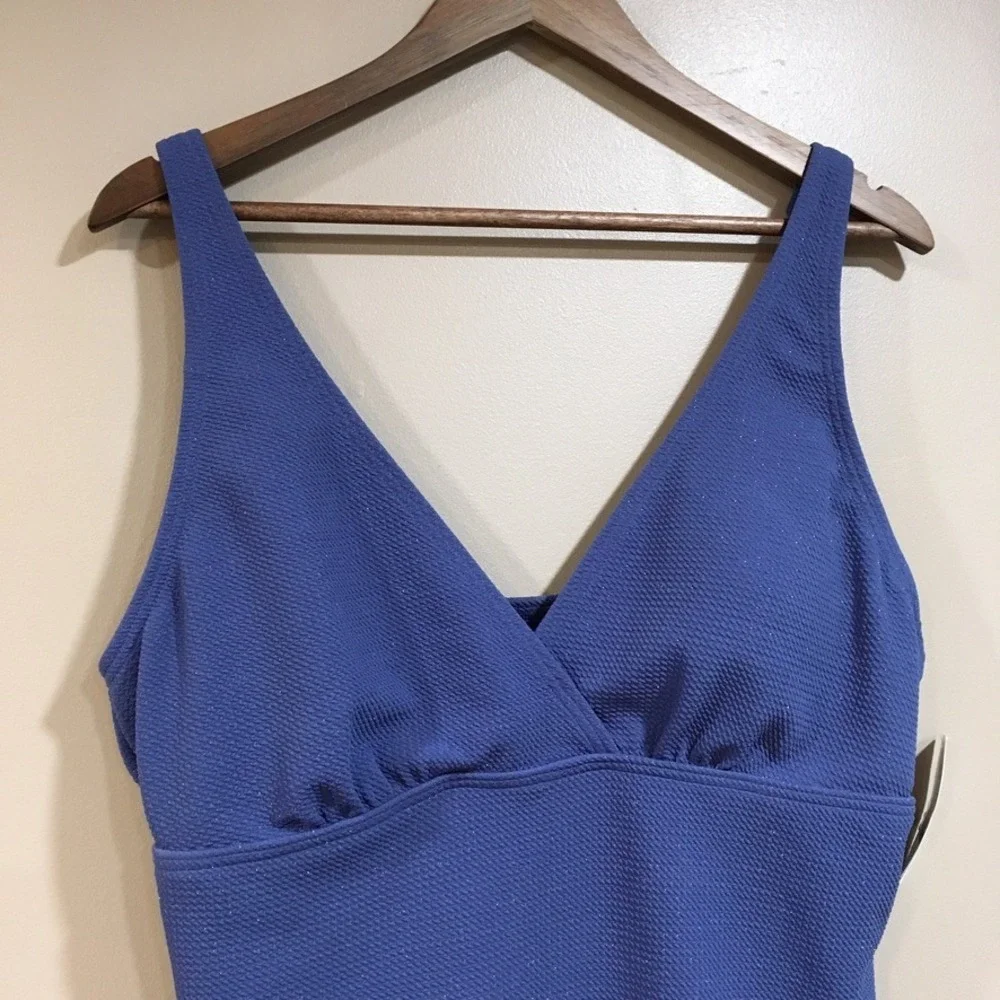 Lands End Tummy Control Metallic One Piece Swimsuit Womens XL 18 Blue UPF 50 - Picture 4 of 14